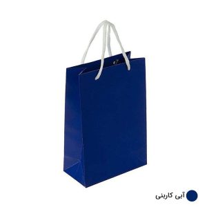 ساک دستی آماده گلاسه ساده آبی کاربنی ابعاد 8*24*16